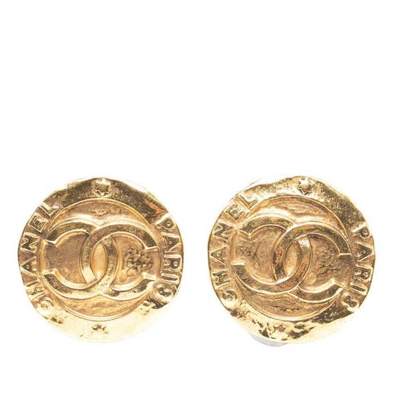 CHANEL Vintage Gold Logo Earrings